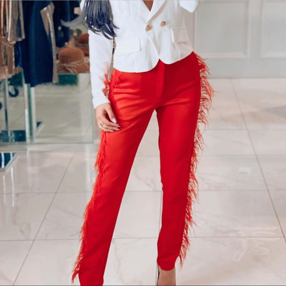 Red boutique fringe pants size large